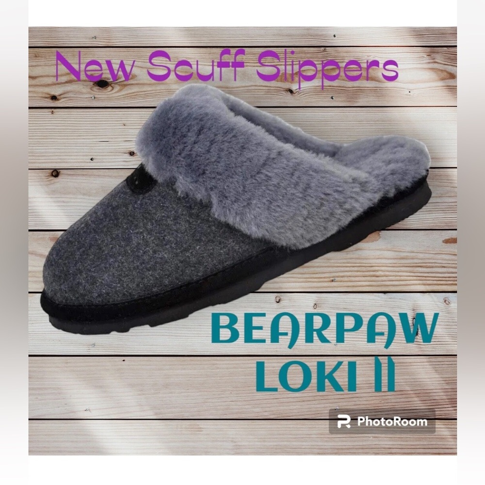 Bearpaw Slippers Loki ll Women's Size 7 Gray Sheepskin Sherpa Lined Scuff Slide
